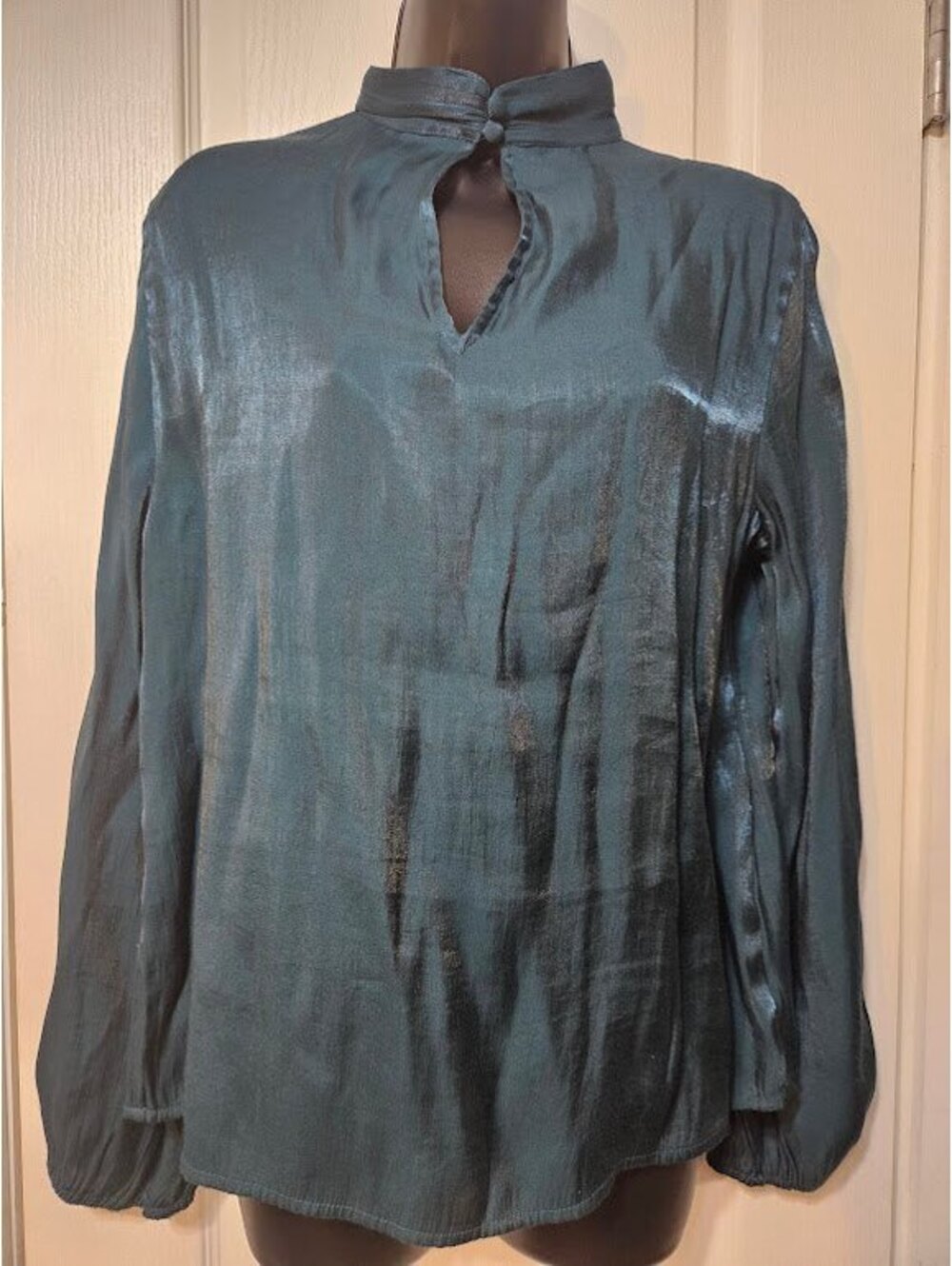 Nine West Shimmer Keyhole Blouse XL Emerald Green Jewel Tone Chic